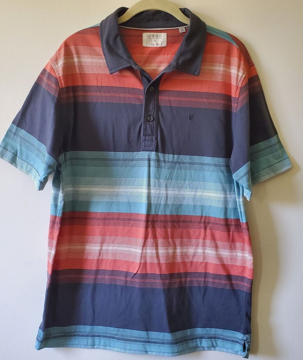 Linksoul Polo Golf Shirt Men’s Size M Striped Pullover Colorful